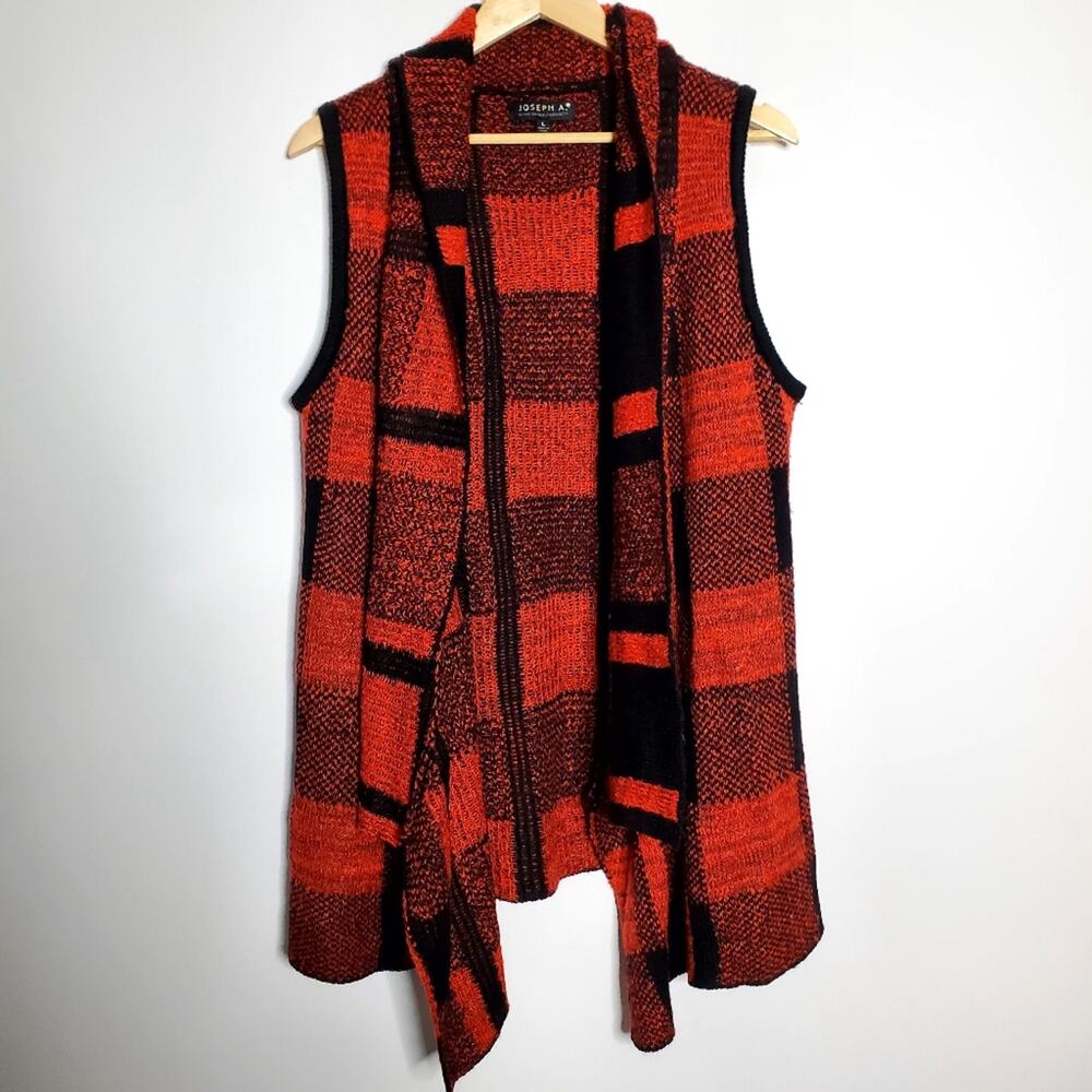 Joseph A Red & Black Drape front knit sleeveless cardigan vest Size Large